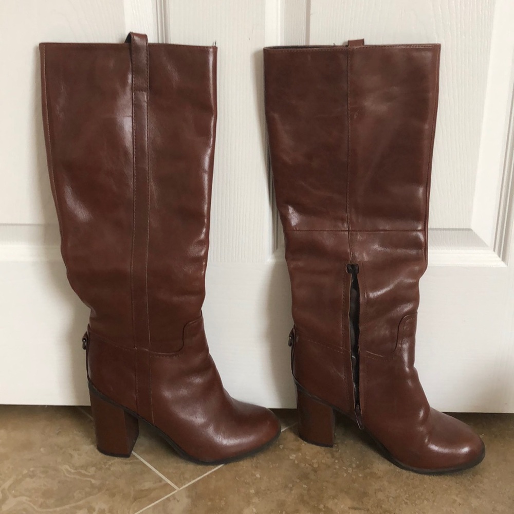 Aldo Knee Brown High Heel Block Boots